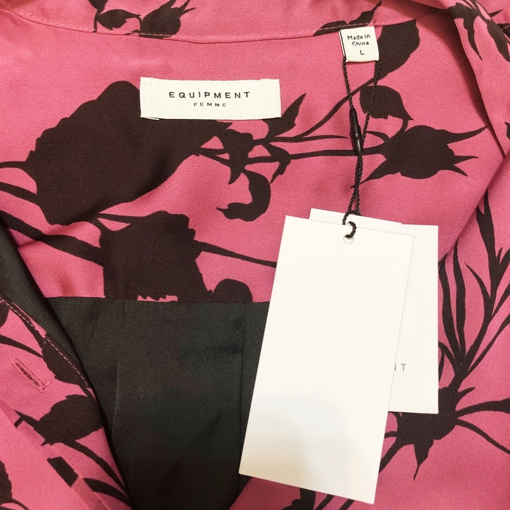 NEW $395 Equipment Roseabelle Floral Button-Down Short Charmeuse L Belted Dress - Picture 13 of 14